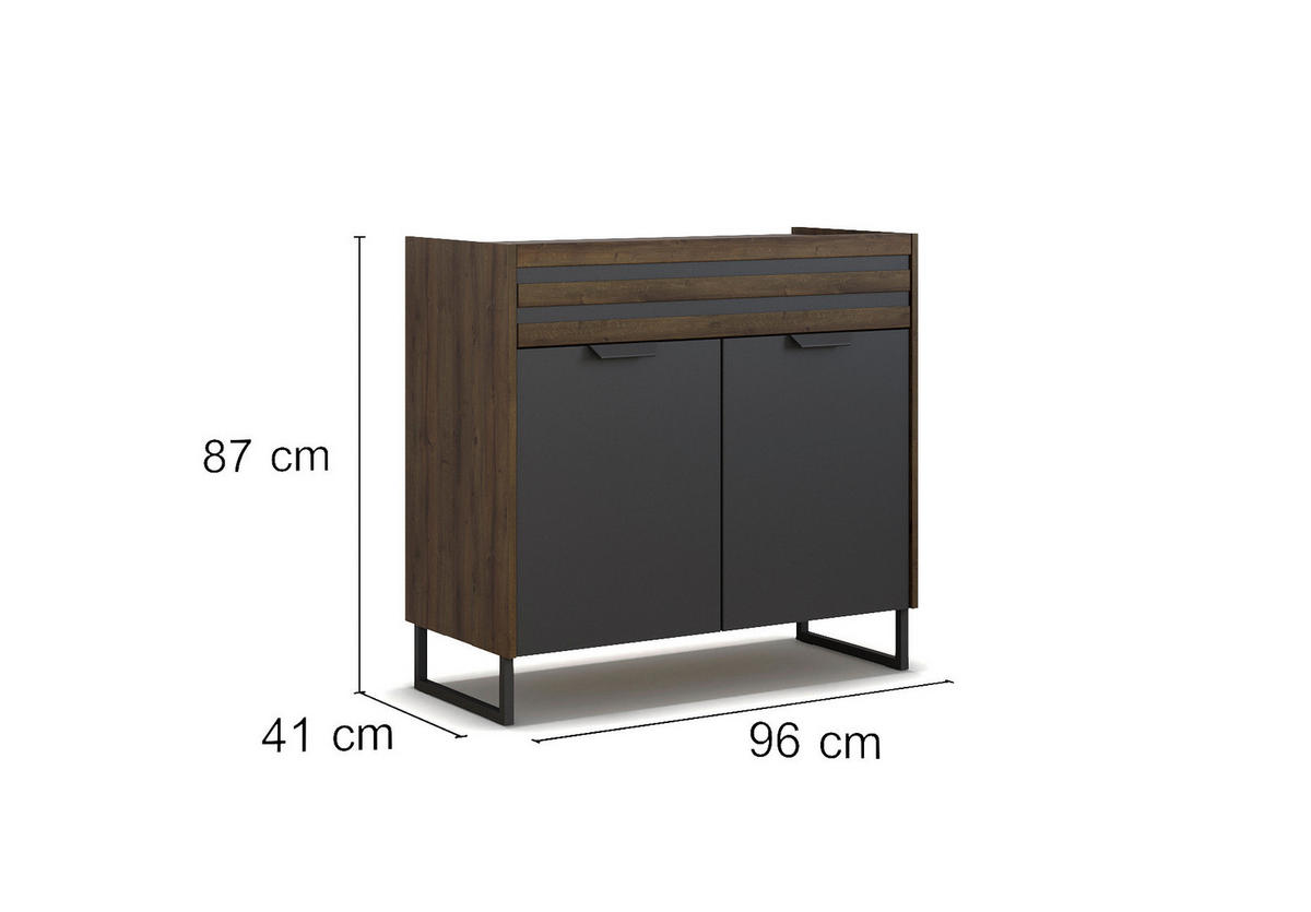 KOMMODE  in 96/87/41 cm  - Eiche dunkel/Dunkelgrau, MODERN, Holzwerkstoff/Metall (96/87/41cm) - Rauch Möbel