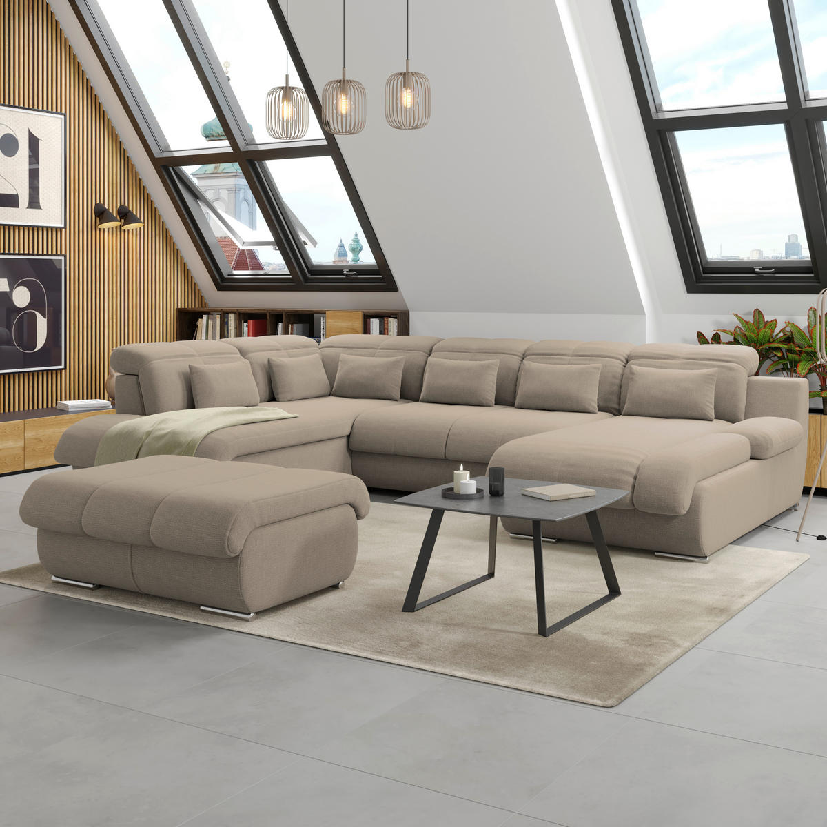 WOHNLANDSCHAFT MULTI Braun Chenille  - Chromfarben/Braun, MODERN, Textil/Metall (228/345/184cm) - Livetastic