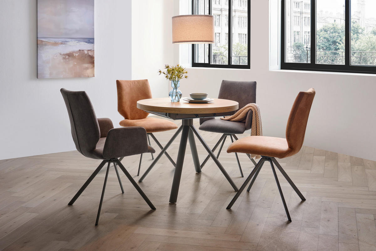 ESSTISCH Metall, Holzwerkstoff 90/90/76 cm  - Eichefarben/Braun, Design, Holzwerkstoff/Metall (90/90/76cm) - Venjakob