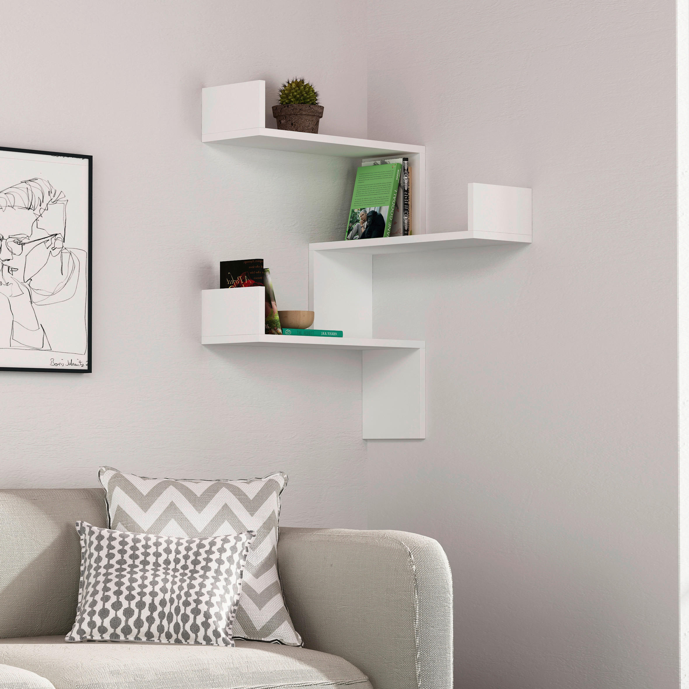 NÁSTĚNNÝ REGÁL, bílá, 60/90/22 cm - bílá, Design, kompozitní dřevo (60/90/22cm) - Livetastic