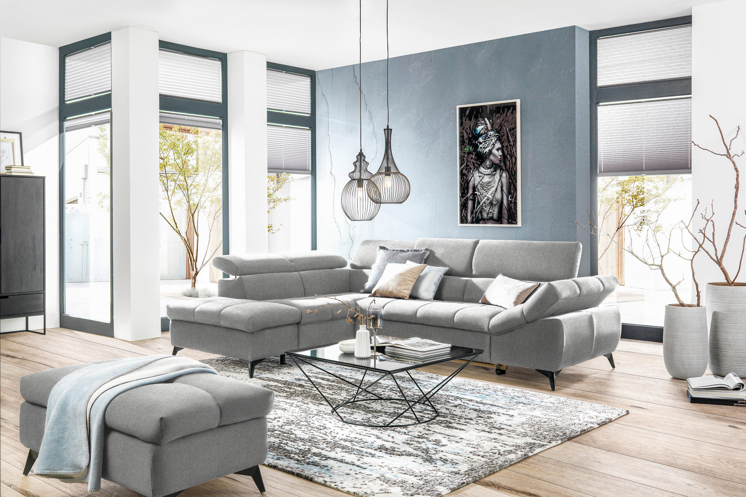 ECKSOFA in Mikrofaser Hellgrau  - Hellgrau/Schwarz, Design, Kunststoff/Textil (210/279cm) - Livetastic