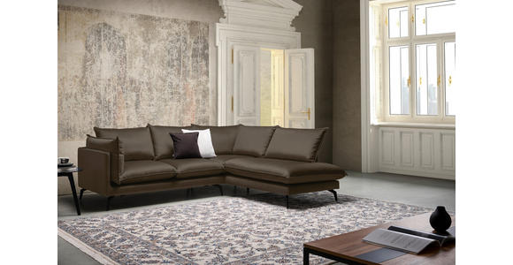 ECKSOFA  in Samt Braun Rückenkissen, Rücken echt  241/200 cm  - Schwarz/Braun, Design, Textil/Metall (241/200cm) - Carryhome