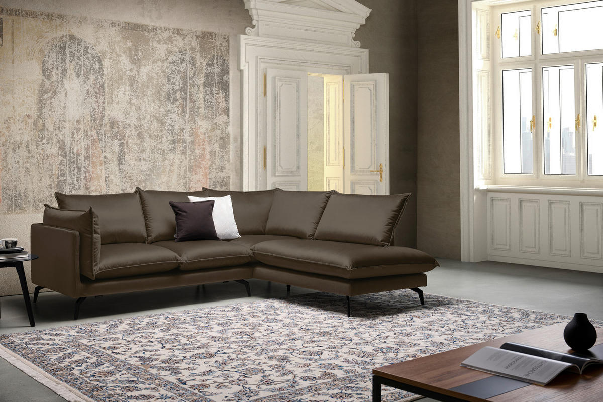 ECKSOFA in Samt Braun  241/200 cm  - Schwarz/Braun, Design, Textil/Metall (241/200cm) - Carryhome
