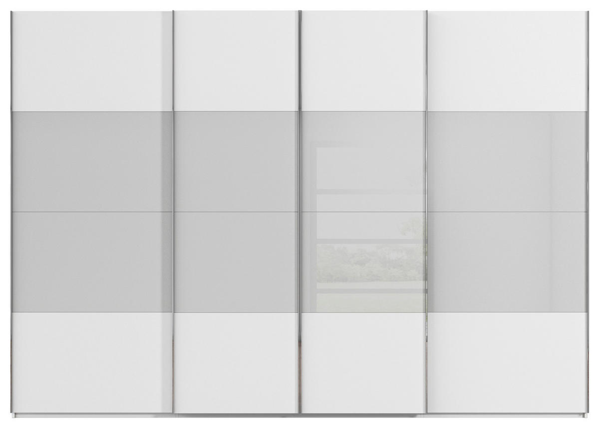 SCHWEBETÜRENSCHRANK 316/235/68 cm 4-türig Grau, Weiß  - Chromfarben/Weiß, KONVENTIONELL, Glas/Holzwerkstoff (316/235/68cm) - Novel