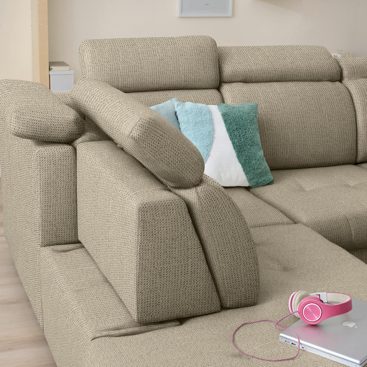 ECKSOFA Struktur Beige  - Beige/Schwarz, Design, Textil/Metall (270/292cm) - Stylife