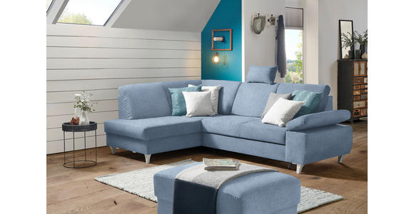 ECKSOFA in Flachgewebe Blau  - Blau/Silberfarben, KONVENTIONELL, Holz/Textil (186/255cm) - Cantus