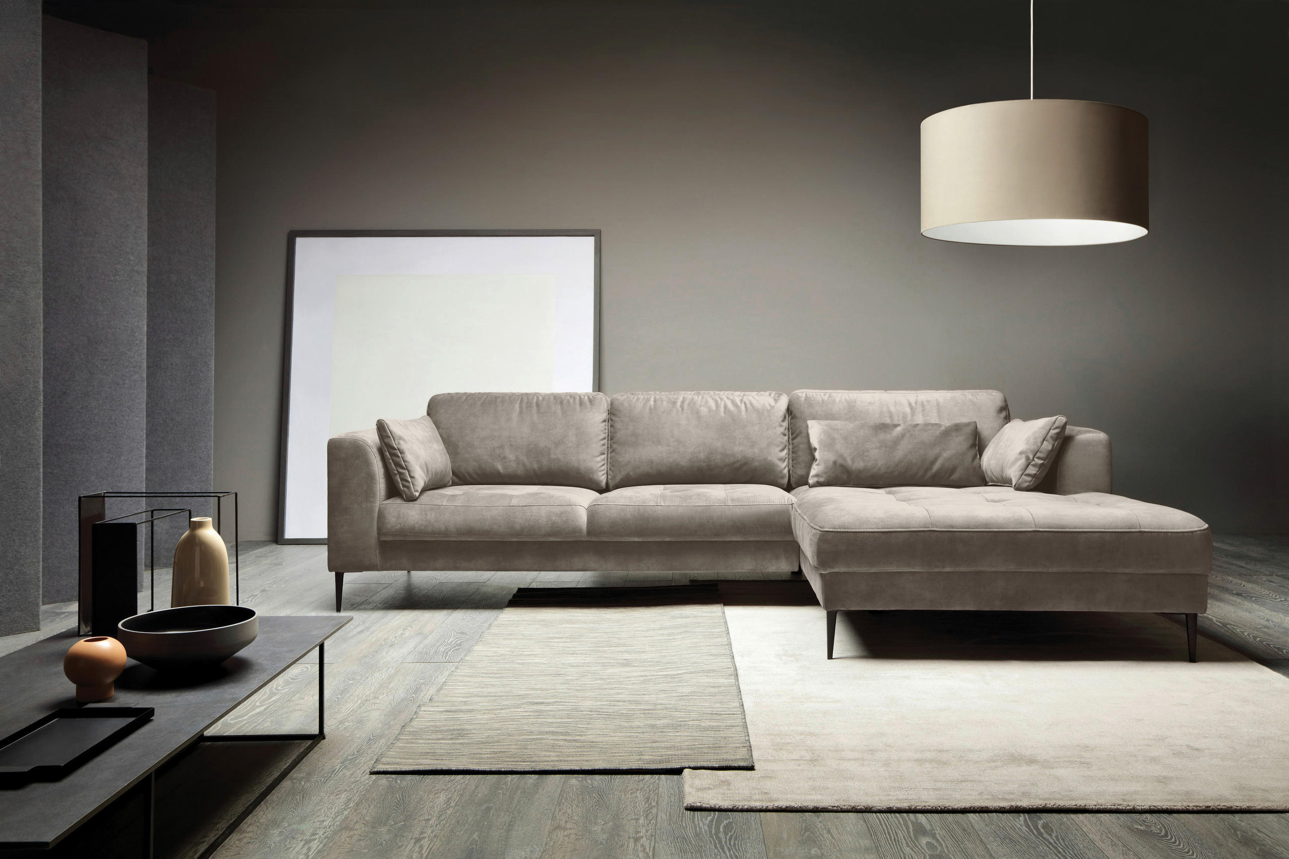 ECKSCHLAFSOFA Mikrofaser Hellgrau  - Hellgrau/Schwarz, MODERN, Textil (280/168cm) - MID.YOU