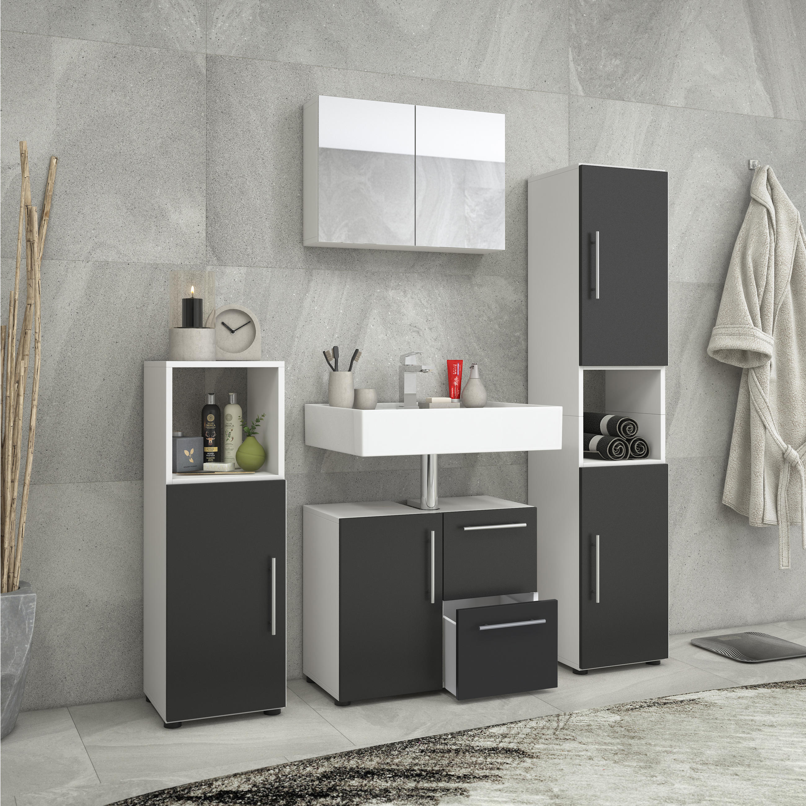 BADEZIMMER Schwarz, Weiß - Schwarz/Weiß, KONVENTIONELL (123cm) - MID.YOU