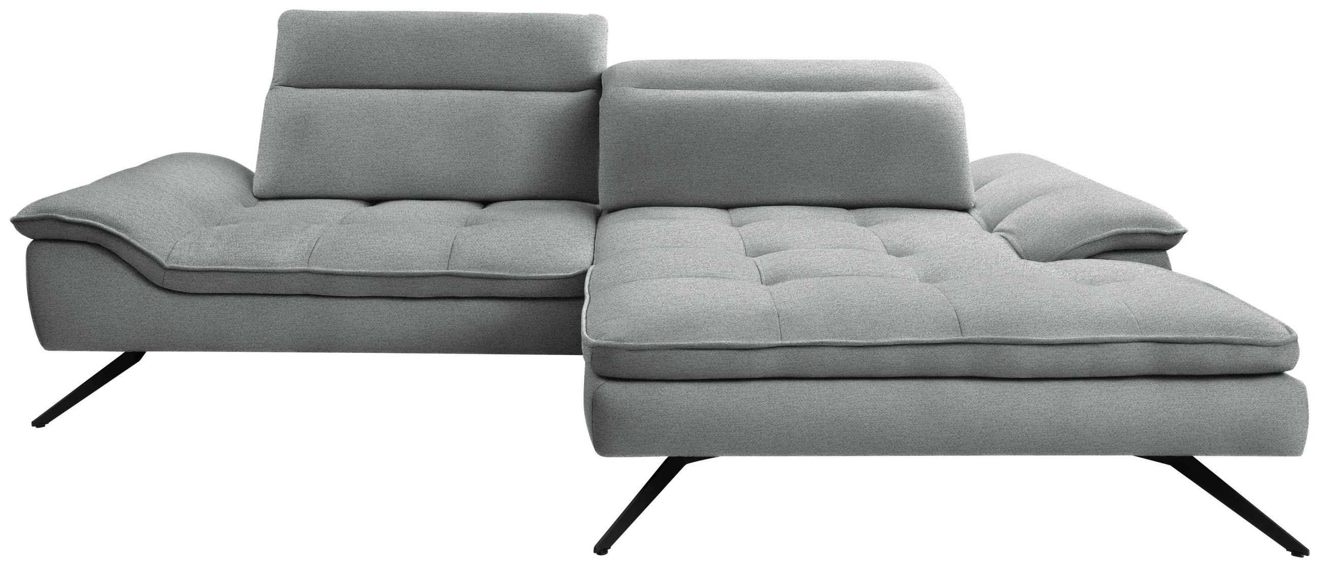ECKSOFA in Chenille Hellgrau  - Hellgrau/Schwarz, Design, Textil/Metall (288/179-202cm) - Stylife