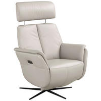 RELAXSESSEL Argo Echtleder Relaxfunktion, Kopfteilverstellung, Rücken echt    - Hellgrau, Design, Leder (71/110/80cm) - Novel