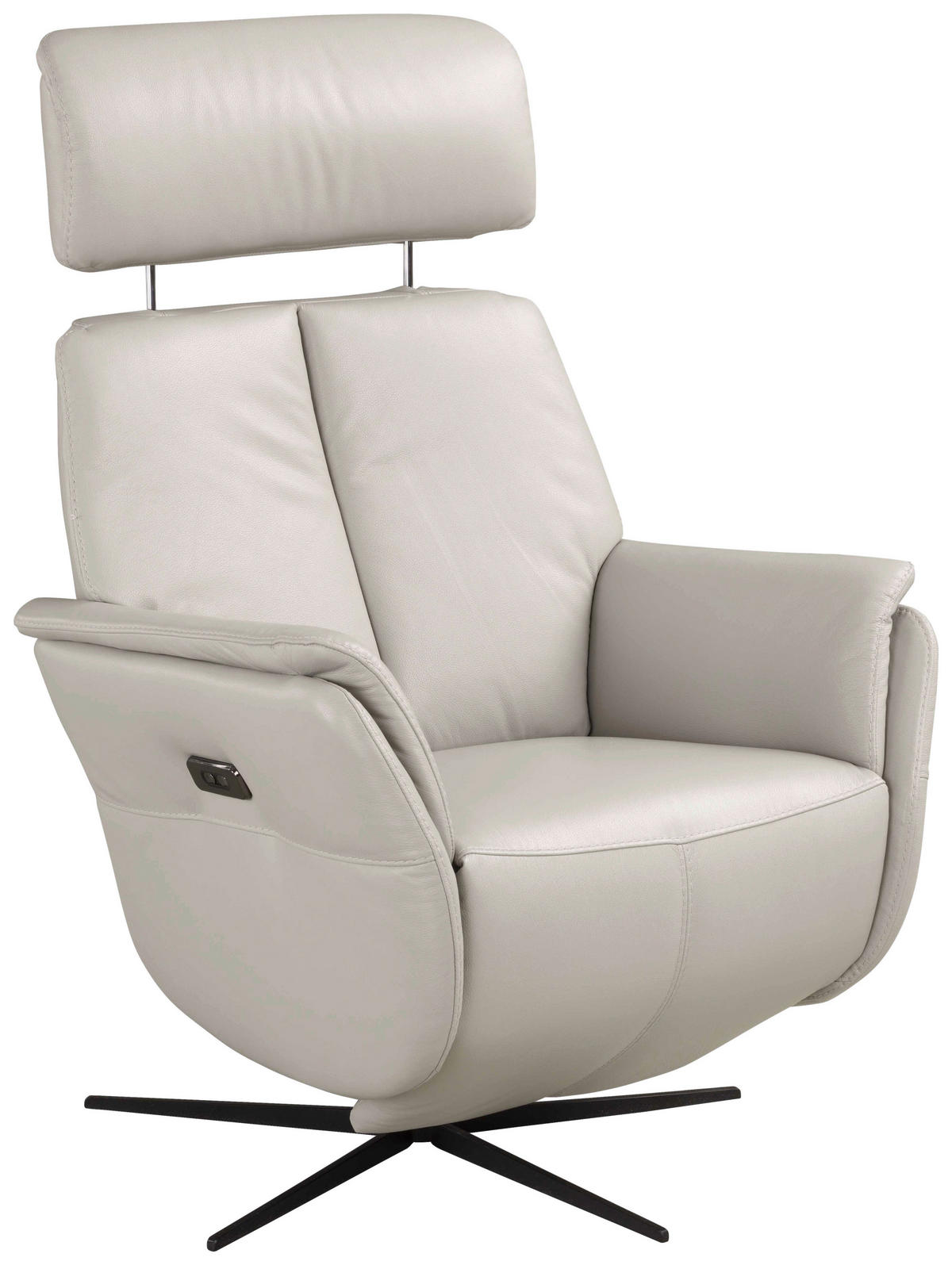 RELAXSESSEL Argo Echtleder Relaxfunktion, Kopfteilverstellung, Rücken echt    - Hellgrau, Design, Leder (71/110/80cm) - Novel