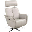 RELAXSESSEL Argo Echtleder Relaxfunktion, Kopfteilverstellung, Rücken echt    - Hellgrau, Design, Leder (71/110/80cm) - Novel