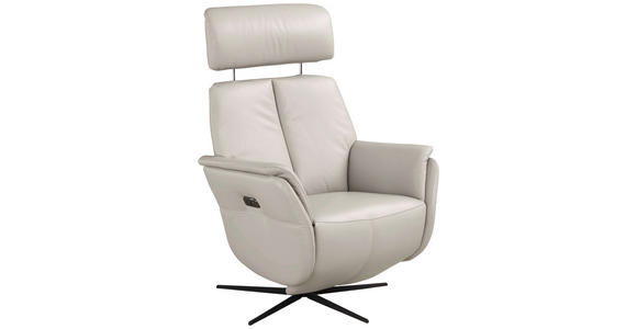 RELAXSESSEL Argo Echtleder Relaxfunktion, Kopfteilverstellung, Rücken echt    - Hellgrau, Design, Leder (71/110/80cm) - Novel