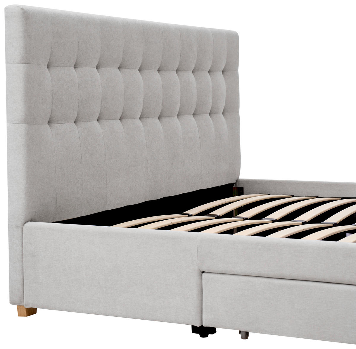 POLSTERBETT 140/200 cm, inkl. gepolstertes Kopfteil, Lattenrost, Bettschubladen,  in Hellgrau  - Hellgrau/Naturfarben, Design, Holz/Textil (140/200cm) - Boxxx