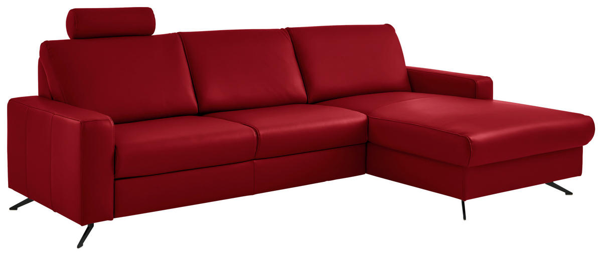 ECKSOFA in Echtleder Rot  - Rot/Schwarz, Design, Leder/Metall (267/165cm) - Lomoco
