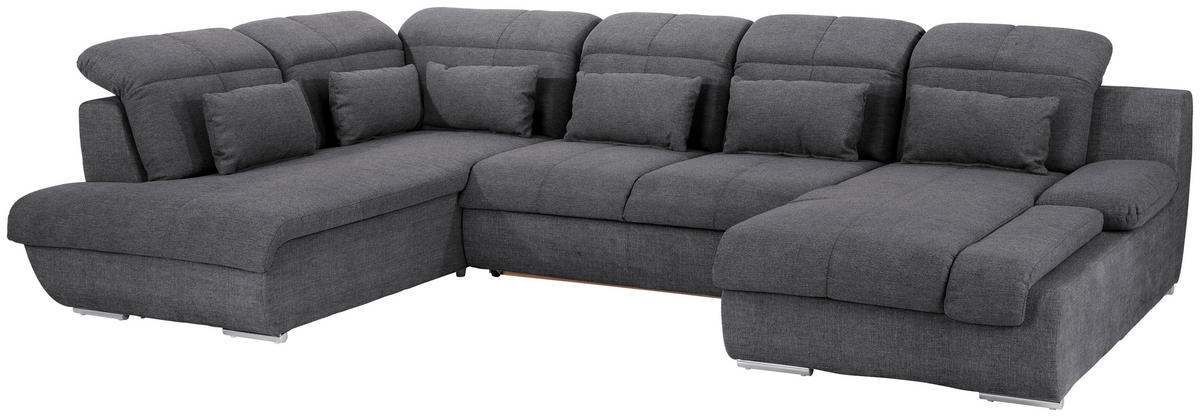 WOHNLANDSCHAFT Dunkelgrau Mikrofaser  - Chromfarben/Dunkelgrau, MODERN, Textil/Metall (228/345/184cm) - MID.YOU