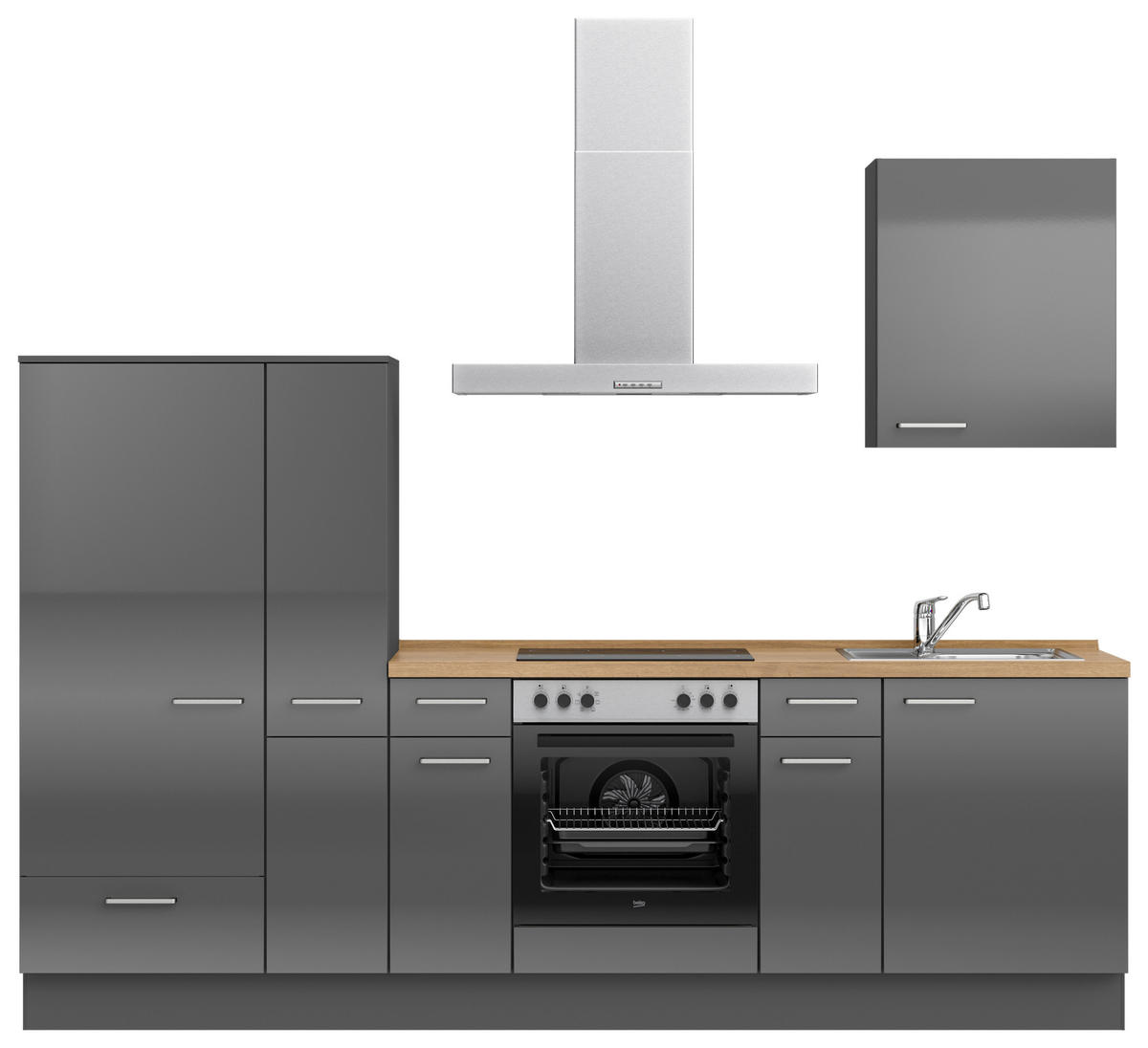 KÜCHENLEERBLOCK Flash 270 cm  in Eichefarben, Schieferfarben  - Schieferfarben/Edelstahlfarben, MODERN, Holzwerkstoff/Metall (270cm) - Nobilia