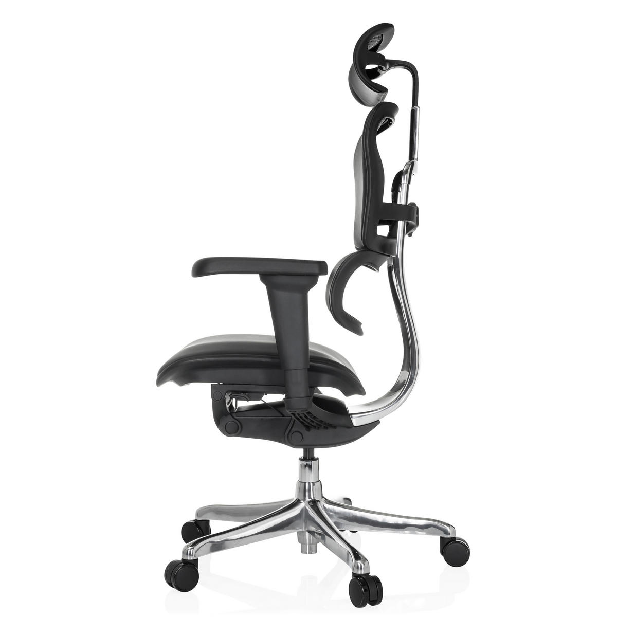 DREHSTUHL Schwarz  - Silberfarben/Schwarz, MODERN, Leder/Kunststoff (65/114-132/60cm) - MID.YOU