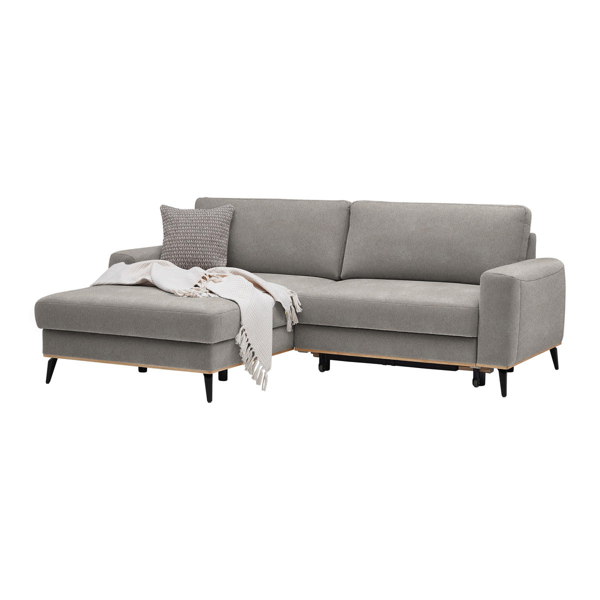 ECKSOFA in Lederlook, Mikrofaser Silberfarben  - Silberfarben/Schwarz, Konventionell, Holz/Textil (167/234cm) - MID.YOU