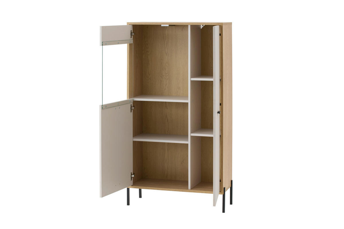 VITRINE  in Eichefarben, Kaschmir - Kaschmir/Eichefarben, Design, Glas/Holzwerkstoff (80/150/35cm) - MID.YOU