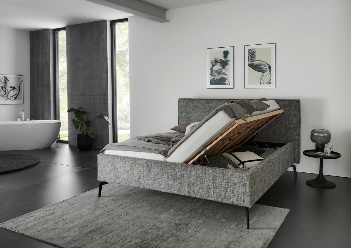 POLSTERBETT Lattenrost, Bettkasten 180/200 cm  in Grau, Hellgrau  - Birkefarben/Buchefarben, Design, Holz/Textil (180/200cm) - home24