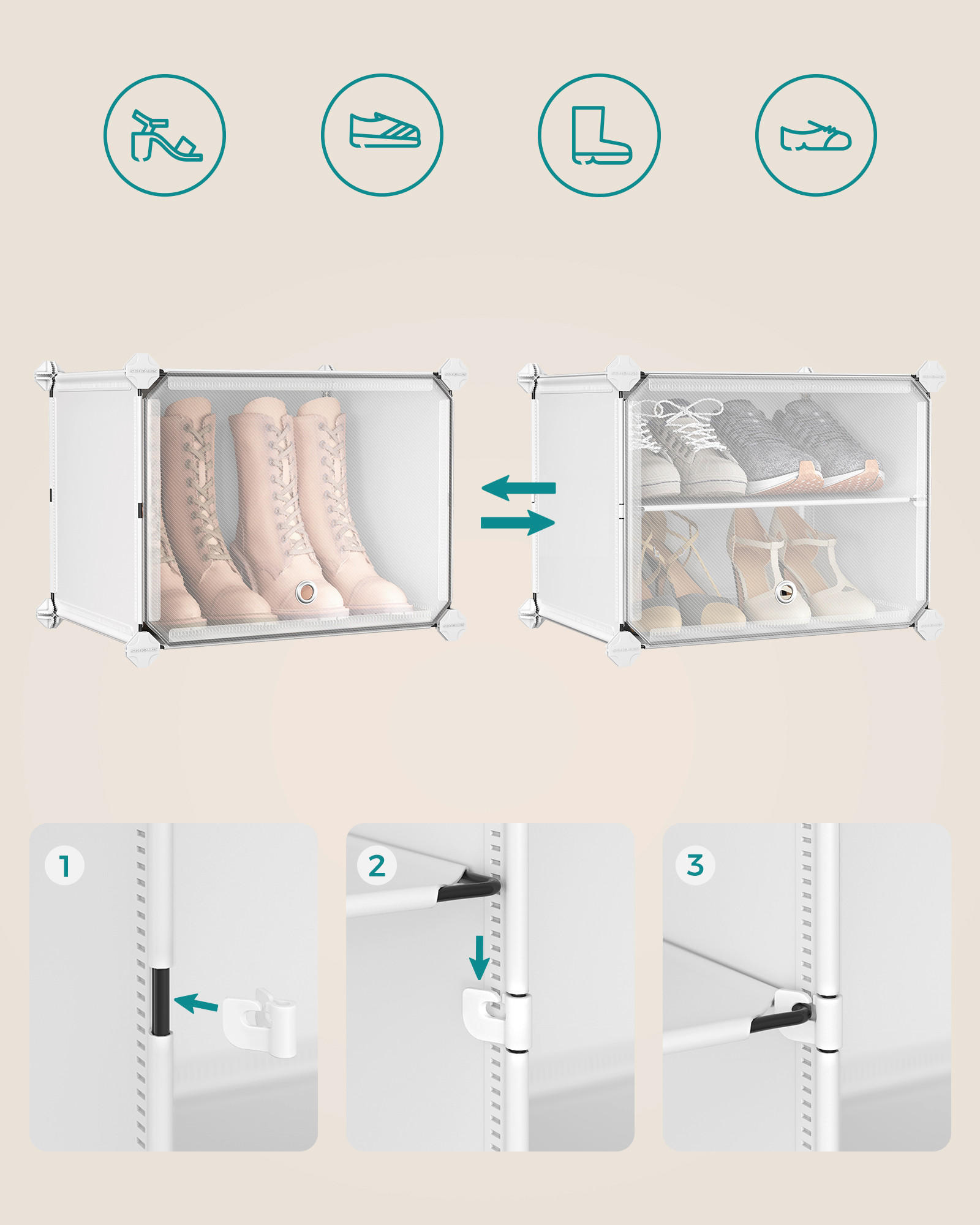 REGÁL NA TOPÁNKY, biela, 83/63/32 cm - biela, Basics, kov/plast (83/63/32cm)
