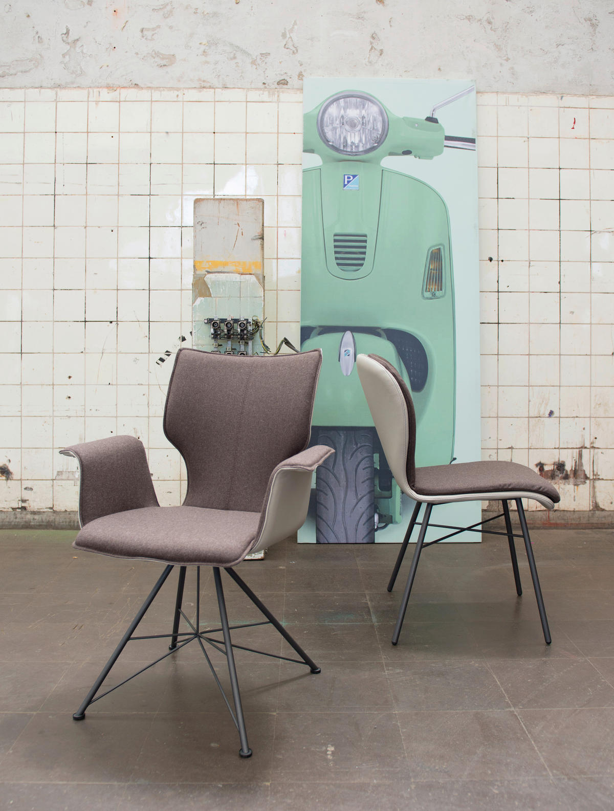 ARMLEHNSTUHL  in Stahl Flachgewebe Echtleder pigmentiert  - Taupe/Hellbraun, Design, Leder/Textil (69/91/60cm) - Bert Plantagie