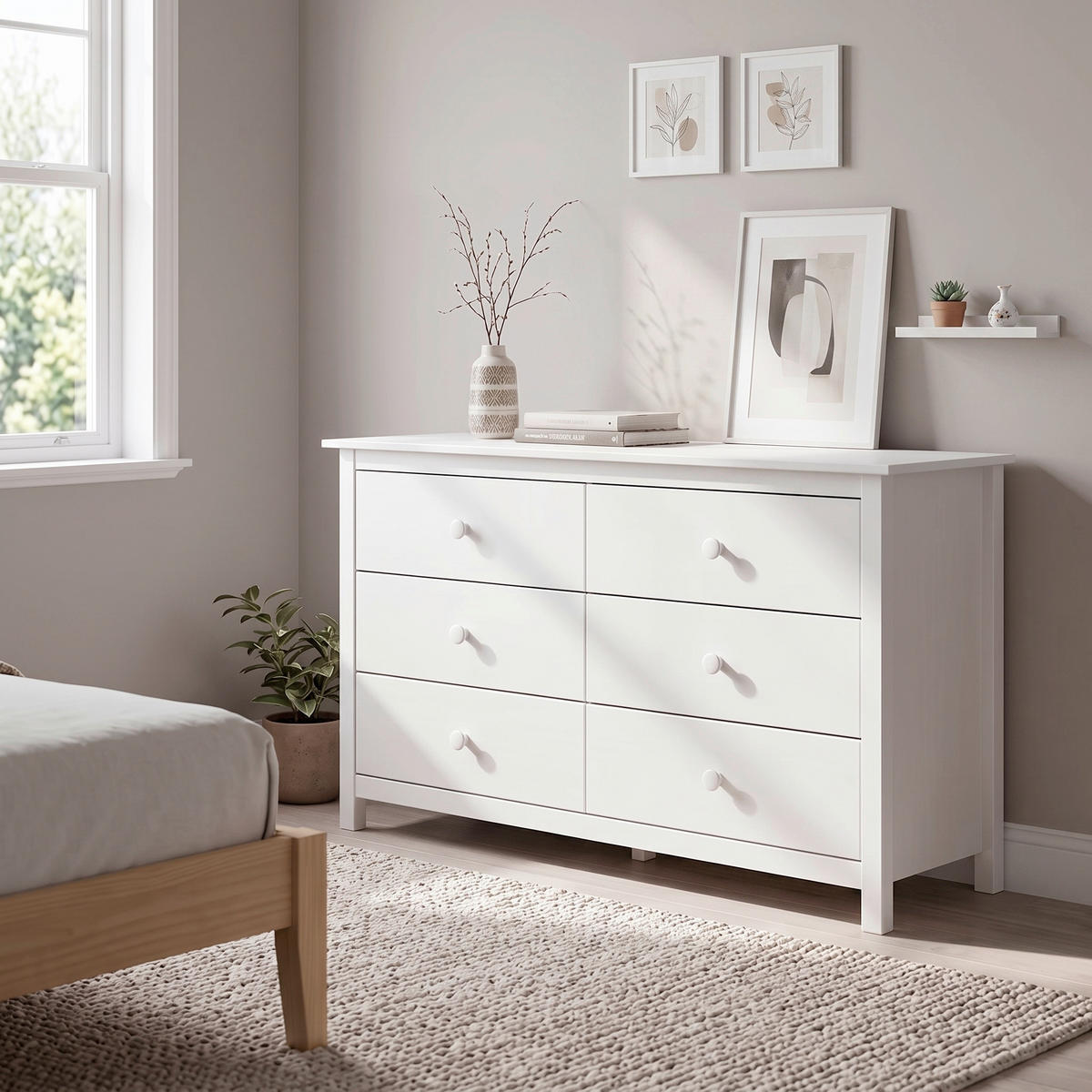 KOMMODE , 130/80/45 cm, 6 Schublade(n)  - Weiß, Natur, Holz (130/80/45cm) - Livetastic