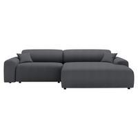 ECKSOFA in Velours, Feincord Dunkelgrau  292/178 cm  - Dunkelgrau/Schwarz, Design, Kunststoff/Textil (292/178cm) - home24