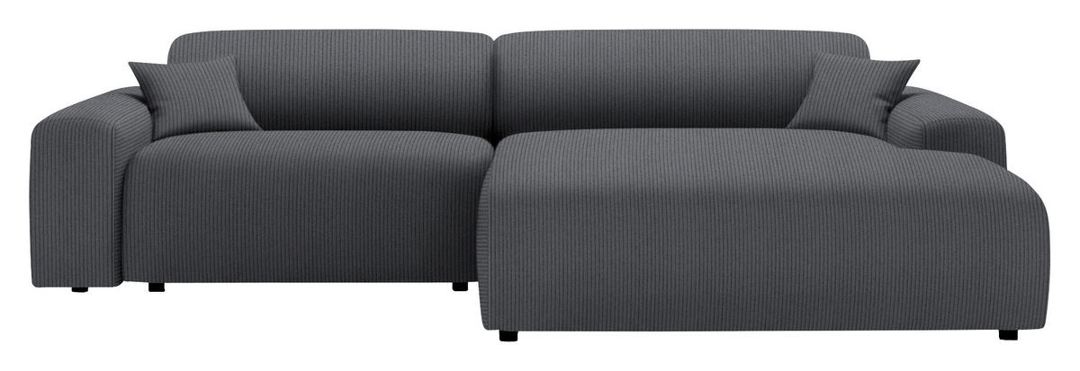 ECKSOFA in Velours, Feincord Dunkelgrau  292/178 cm  - Dunkelgrau/Schwarz, Design, Kunststoff/Textil (292/178cm) - home24