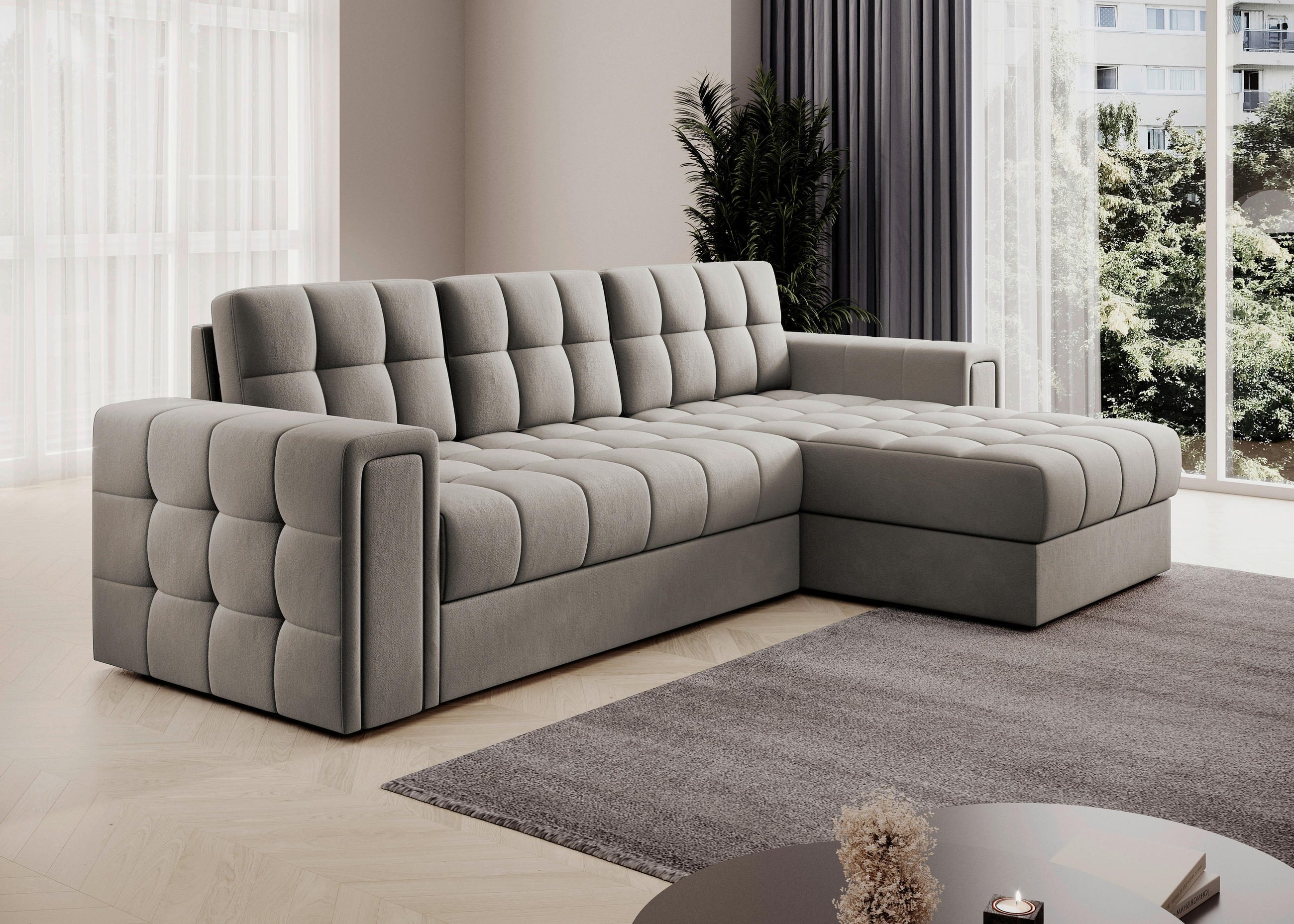 ECKSOFA Plüsch Beige  - Beige, Design, Kunststoff/Textil (260/150cm) - MID.YOU