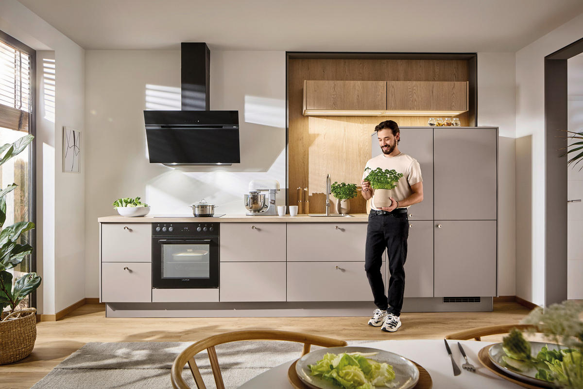 EINBAUKÜCHE   - Eichefarben/Grau, KONVENTIONELL, Holzwerkstoff - Xora