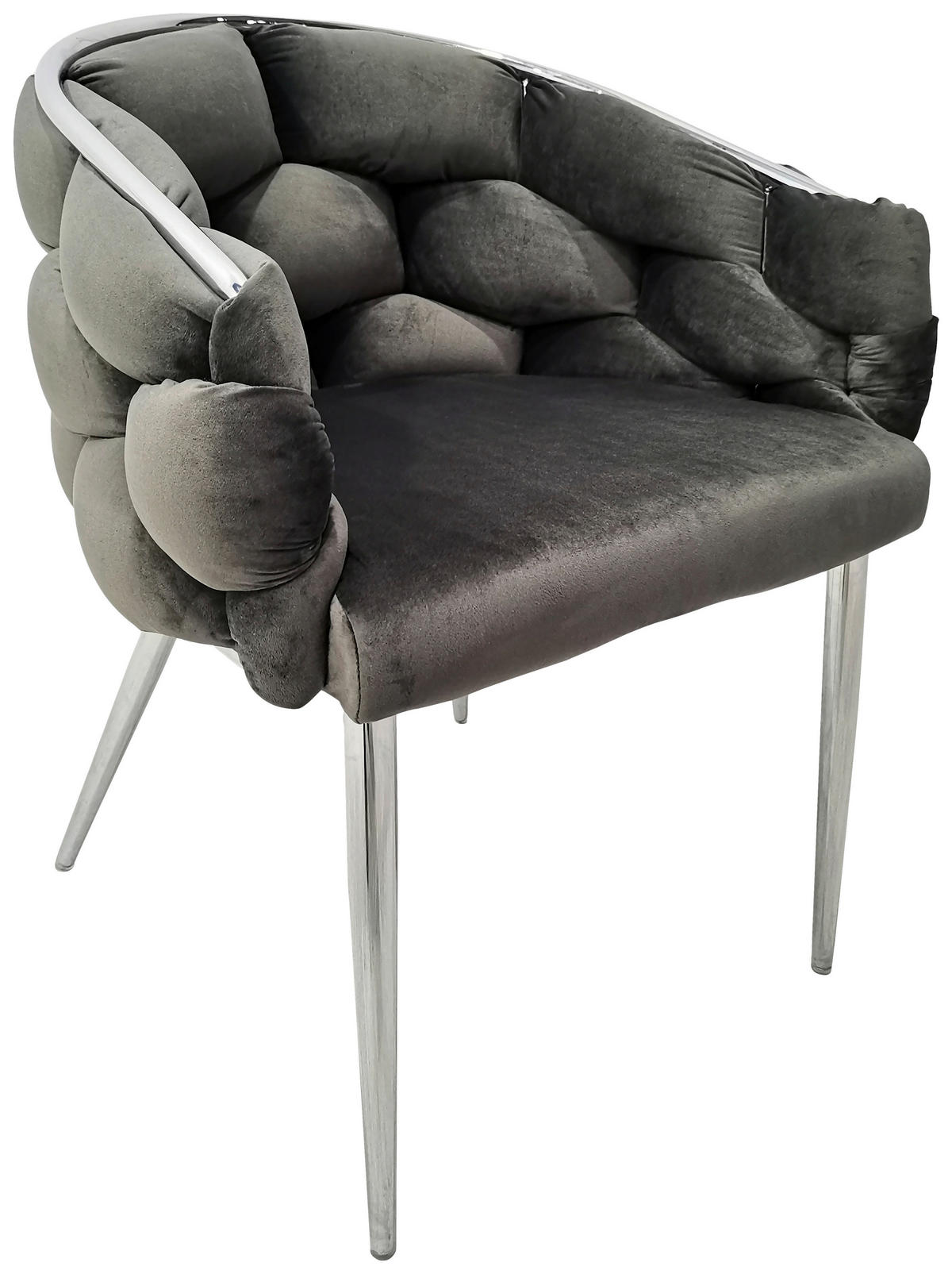ARMLEHNSTUHL-SET 2 Stück  in Samt  - Anthrazit/Silberfarben, MODERN, Textil/Metall (65/79/61cm) - Kayoom