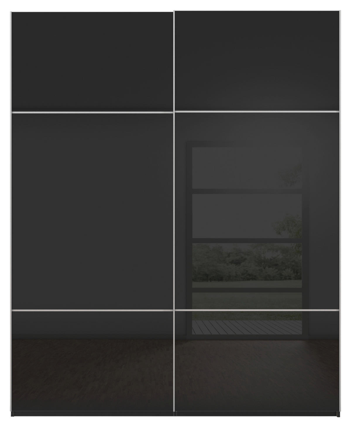 SCHWEBETÜRENSCHRANK in Schwarz  - Alufarben/Schwarz, Konventionell, Glas/Holzwerkstoff (162/223/68cm) - Novel