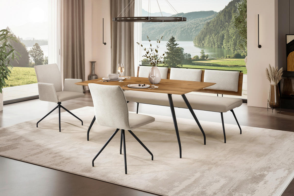 SITZBANK Metall, Textil, Holzwerkstoff Schwarz, Eichefarben, Beige  - Eichefarben/Beige, Design, Holzwerkstoff/Textil (230/88/62cm) - Moderano