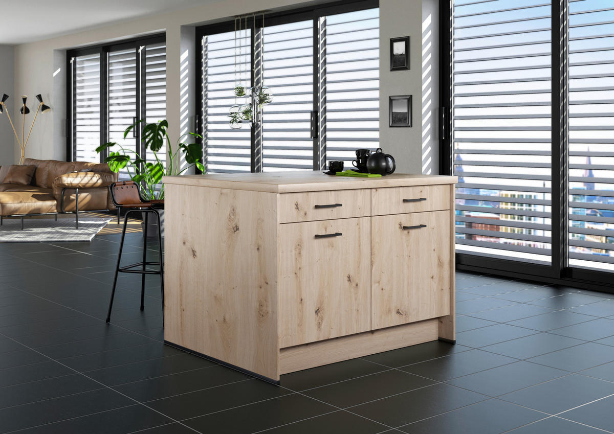 KÜCHENINSEL 123,4/91,8/96,6 cm  in Eichefarben  - Eichefarben/Schwarz, Basics, Holzwerkstoff/Metall (123,4/91,8/96,6cm) - Impuls