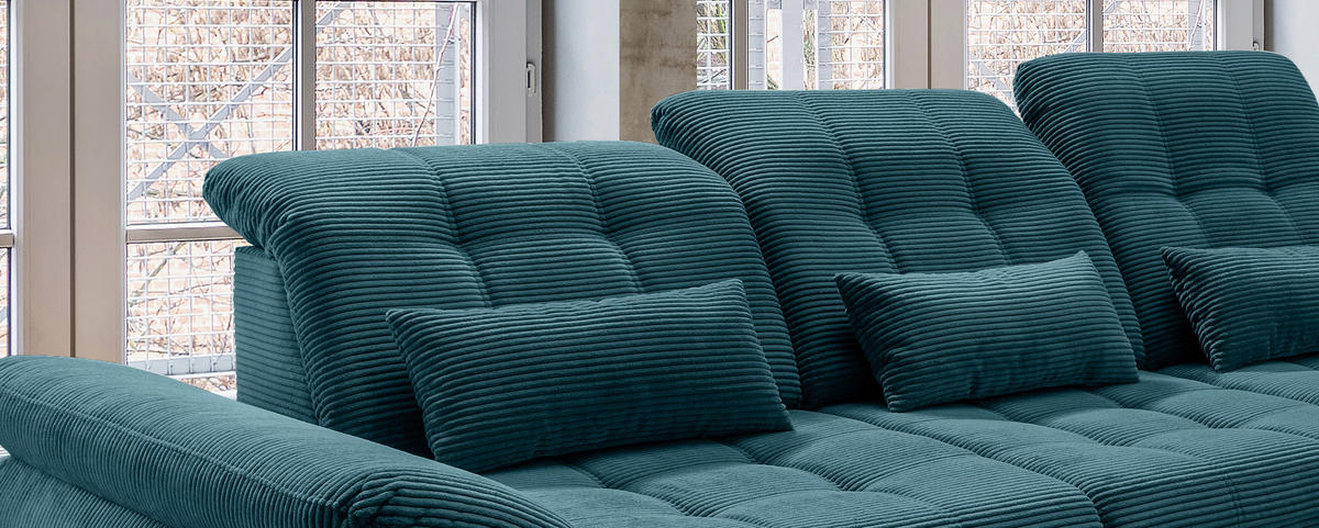 ECKSOFA in Cord Petrol  - Petrol/Schwarz, Modern, Textil/Metall (314/184cm) - Livetastic