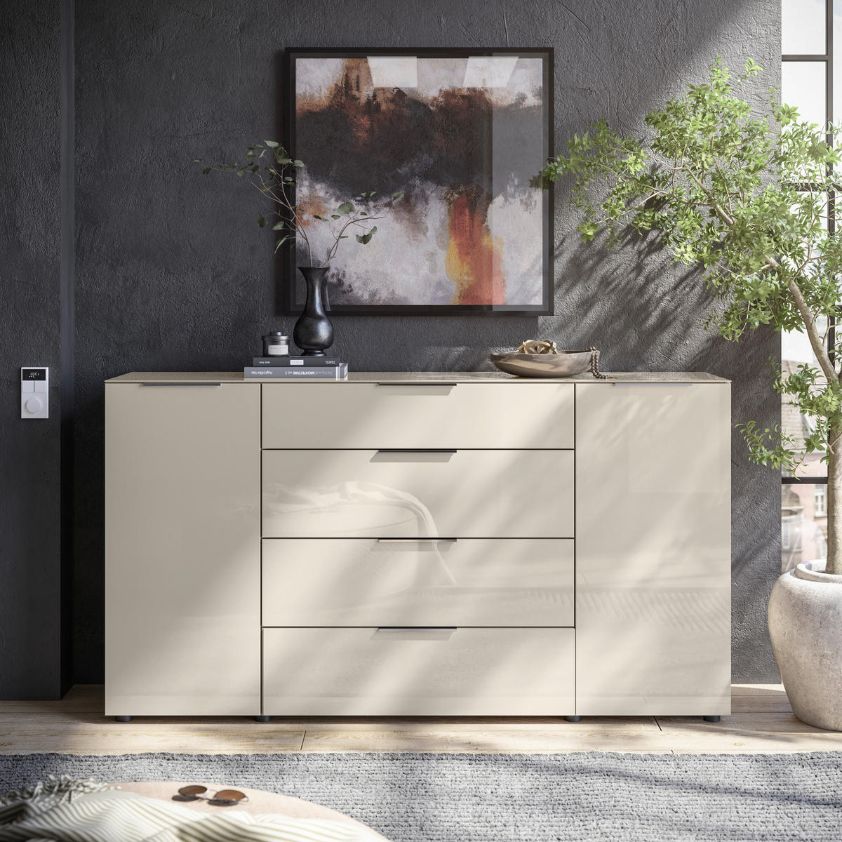 KOMODA,  - Moderno, steklo/leseni material (180/99/40cm) - MID.YOU