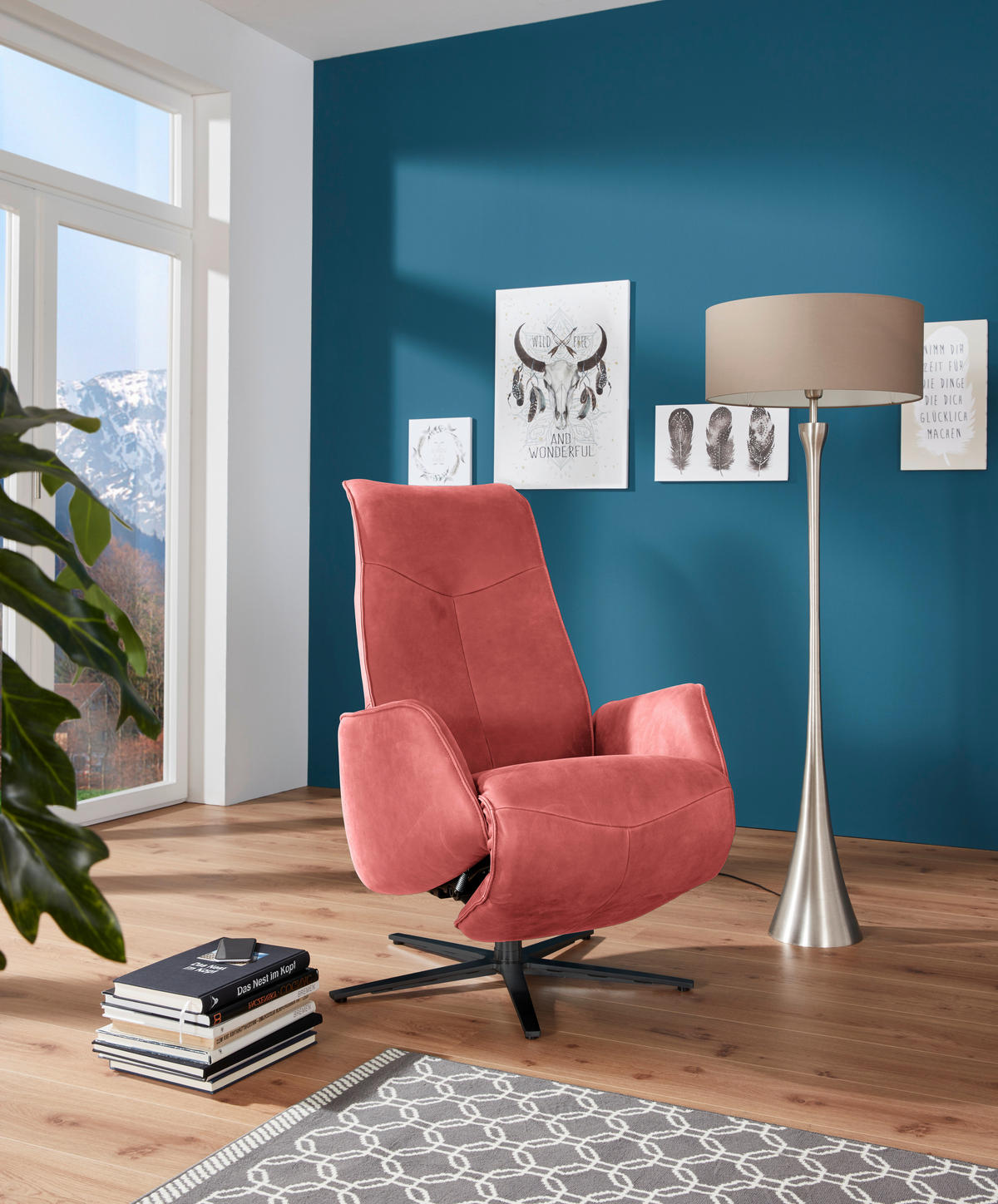RELAXSESSEL in Leder Rot  - Anthrazit/Rot, Design, Leder/Metall (71/114/84cm) - Johann Jakob