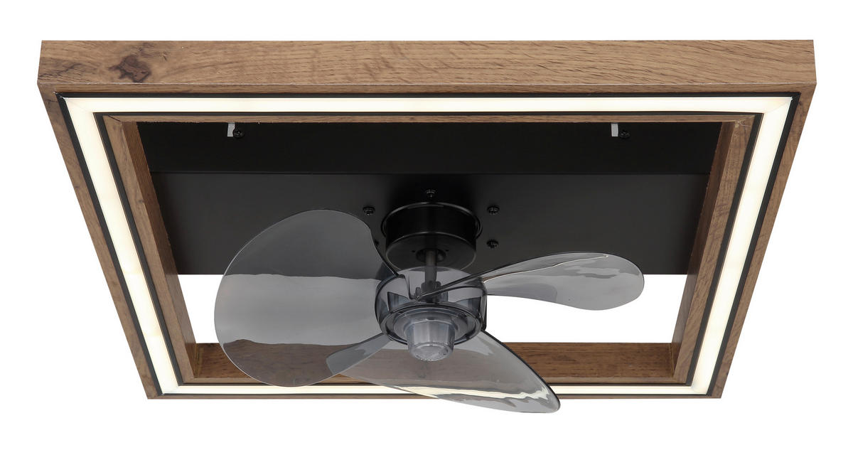 STROPNÍ VENTILÁTOR, 44/44/13,5 cm - tmavě hnědá/černá, Natur, kov/kompozitní dřevo (44/44/13,5cm) - Globo