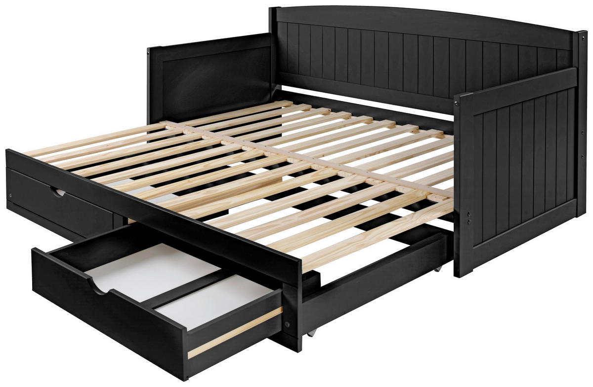 AUSZIEHBETT 90/200 cm Schwarz  - Schwarz/Naturfarben, Romantik / Landhaus, Holz/Kunststoff (90/200cm) - MID.YOU