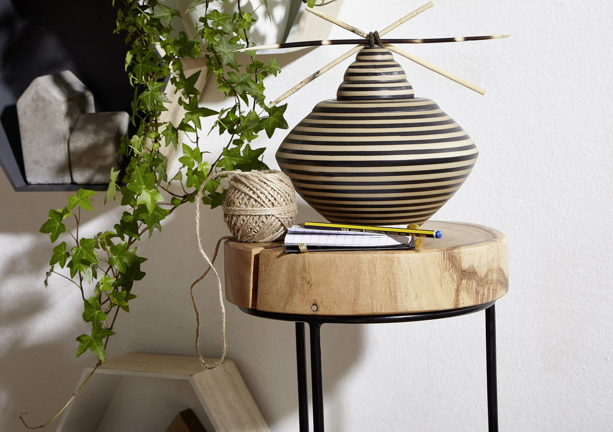 PRÍRUČNÝ STOLÍK, akácia, farba akácie - čierna/farba akácie, Design, kov/drevo (28/28/45cm) - MID.YOU