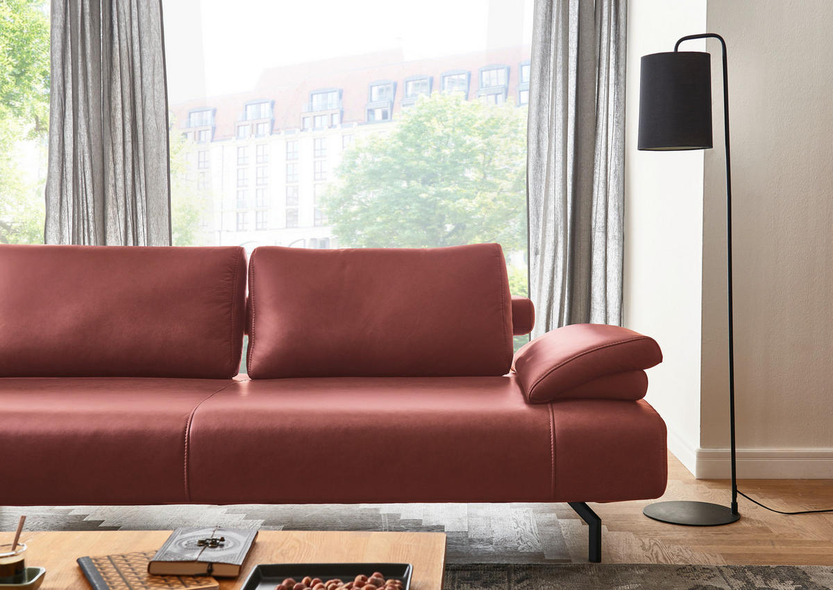 ECKSOFA in Echtleder Weinrot  - Anthrazit/Weinrot, Design, Leder/Metall (255/325cm) - Dieter Knoll