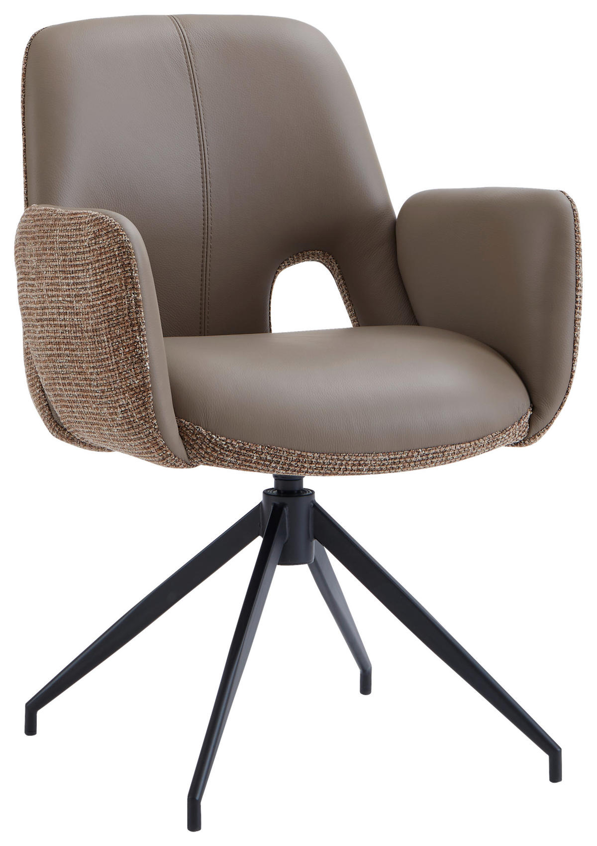 ARMLEHNSTUHL  Sitzfläche 360° drehbar, automatische Rückholfunktion Leinenoptik Echtleder  - Schwarz/Braun, Design, Leder/Textil (60/85/62cm) - Dieter Knoll