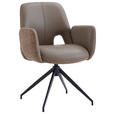 ARMLEHNSTUHL  Sitzfläche 360° drehbar, automatische Rückholfunktion Leinenoptik Echtleder  - Schwarz/Braun, Design, Leder/Textil (60/85/62cm) - Dieter Knoll