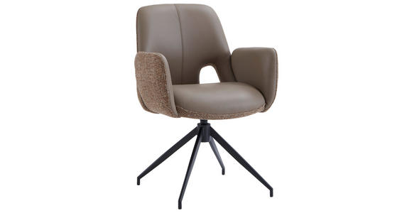 ARMLEHNSTUHL  Sitzfläche 360° drehbar, automatische Rückholfunktion Leinenoptik Echtleder  - Schwarz/Braun, Design, Leder/Textil (60/85/62cm) - Dieter Knoll