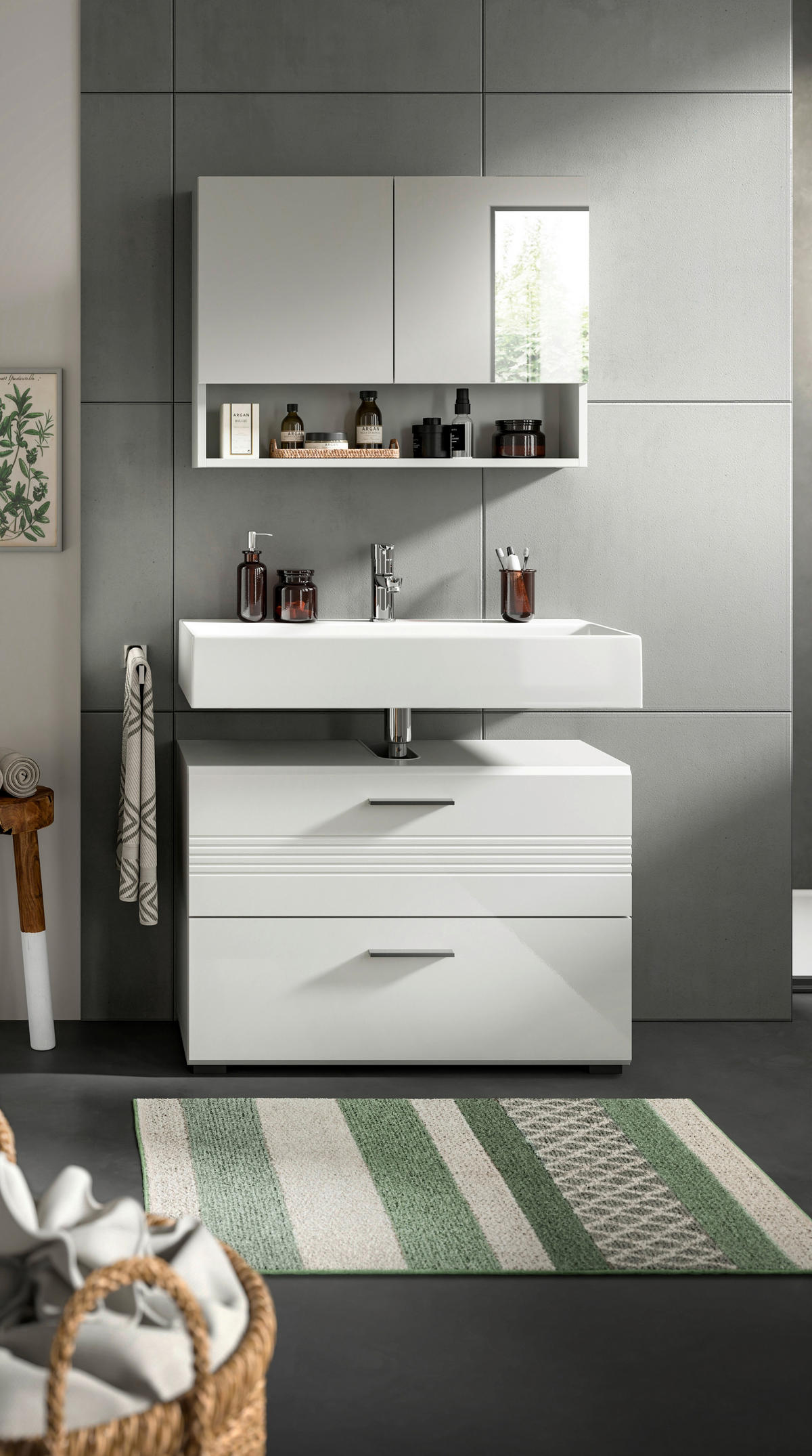 BADEZIMMER 2-teilig  in 80 cm  - Chromfarben/Weiß Hochglanz, MODERN, Holzwerkstoff/Kunststoff (80cm) - MID.YOU