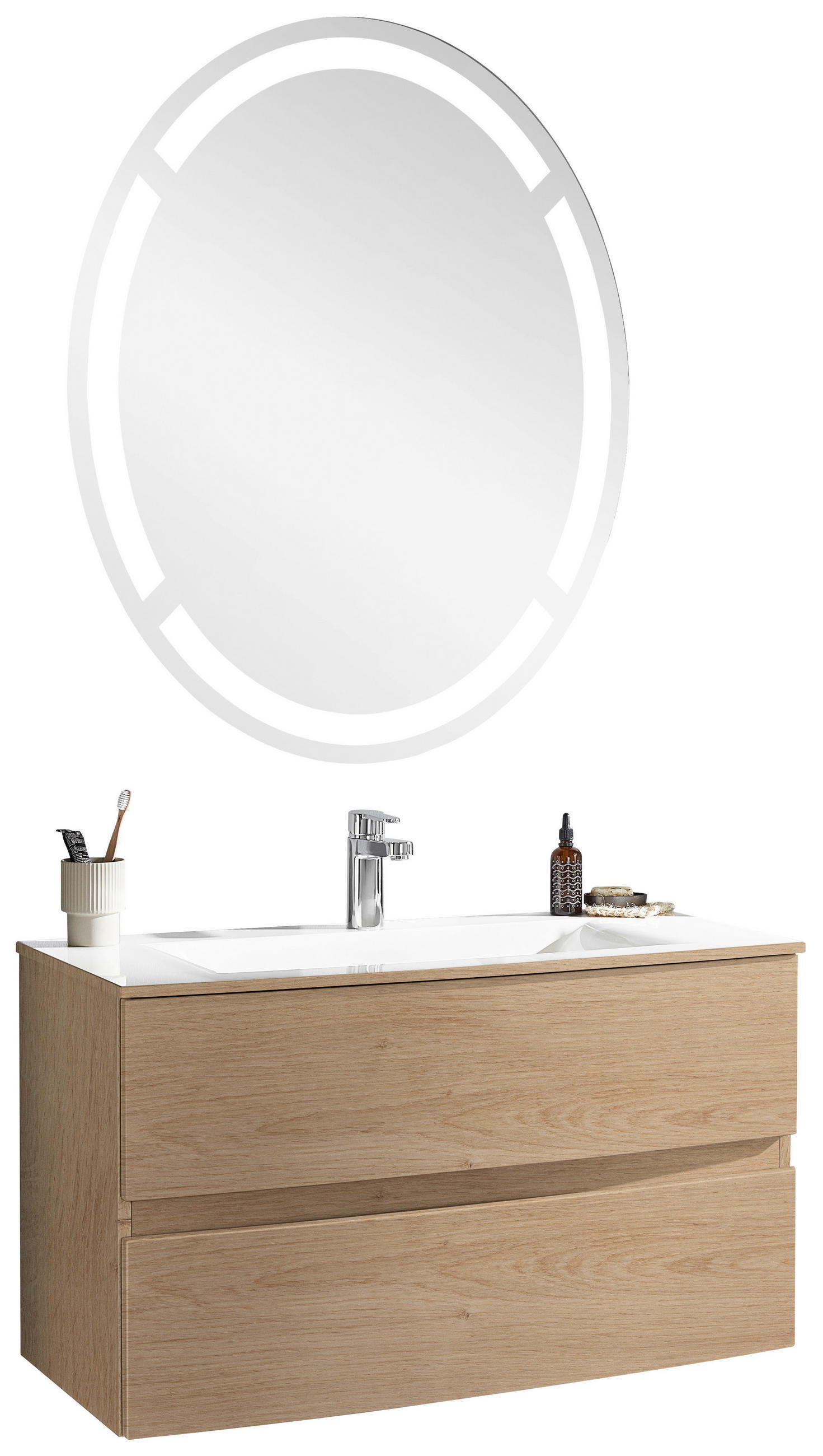 BADEZIMMER  in 91,2 cm  - Eichefarben/Weiß, Design, Holzwerkstoff/Stein (91,2cm) - Novel