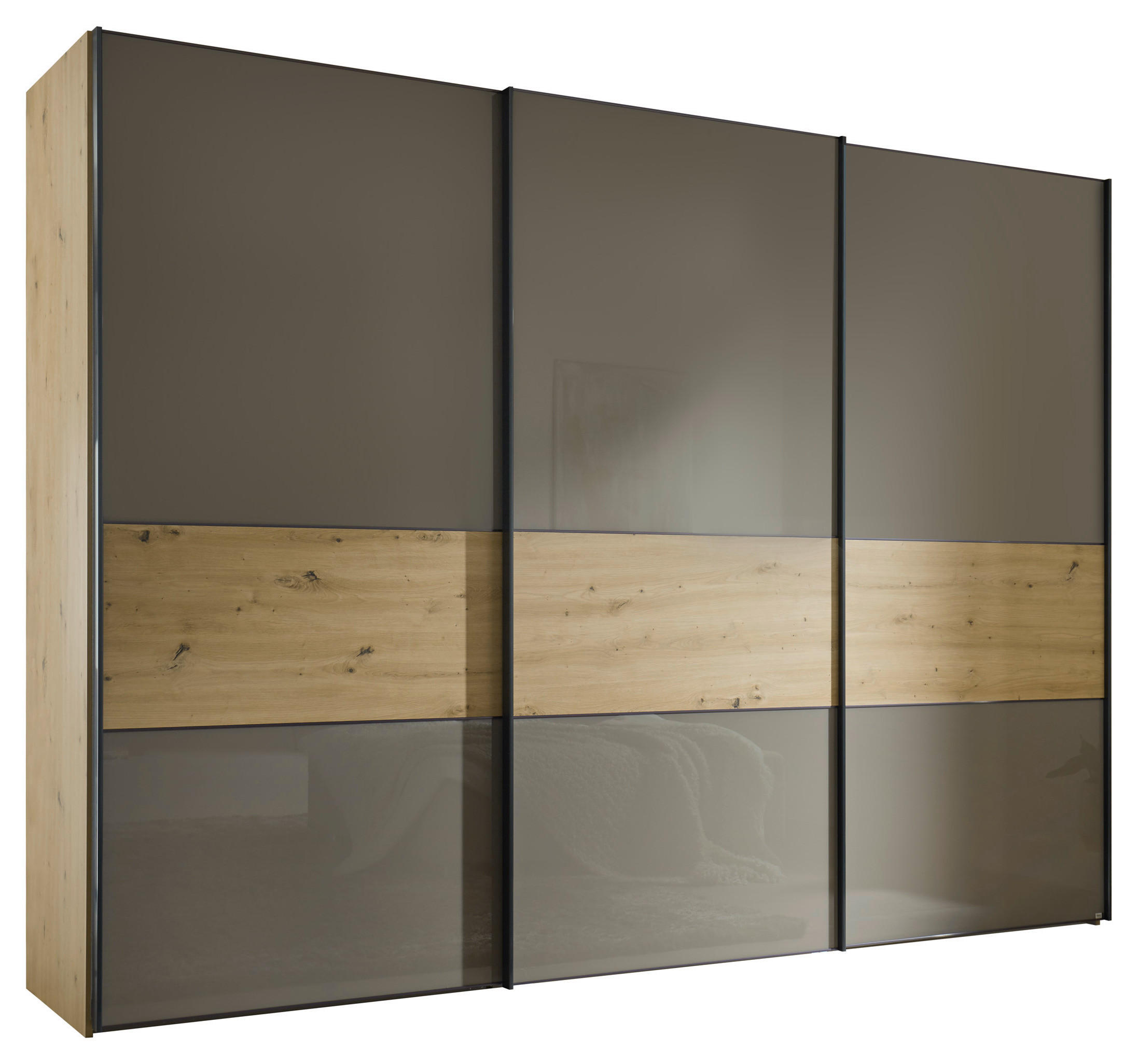 SKŘÍŇ S POSOUVACÍMI DVEŘMI, dub artisan, mokka, 336/240/68 cm - barvy grafitu/mokka, Basics, kov/kompozitní dřevo (336/240/68cm) - Moderano