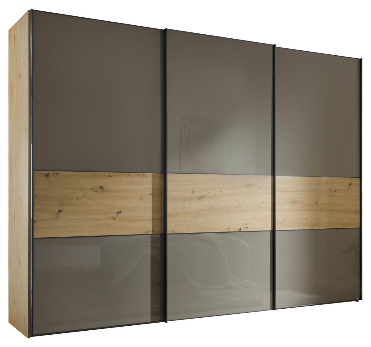 SCHWEBETÜRENSCHRANK in Eiche Artisan, Mokka  - Graphitfarben/Eiche Artisan, Basics, Glas/Holzwerkstoff (249/222/68cm) - Moderano